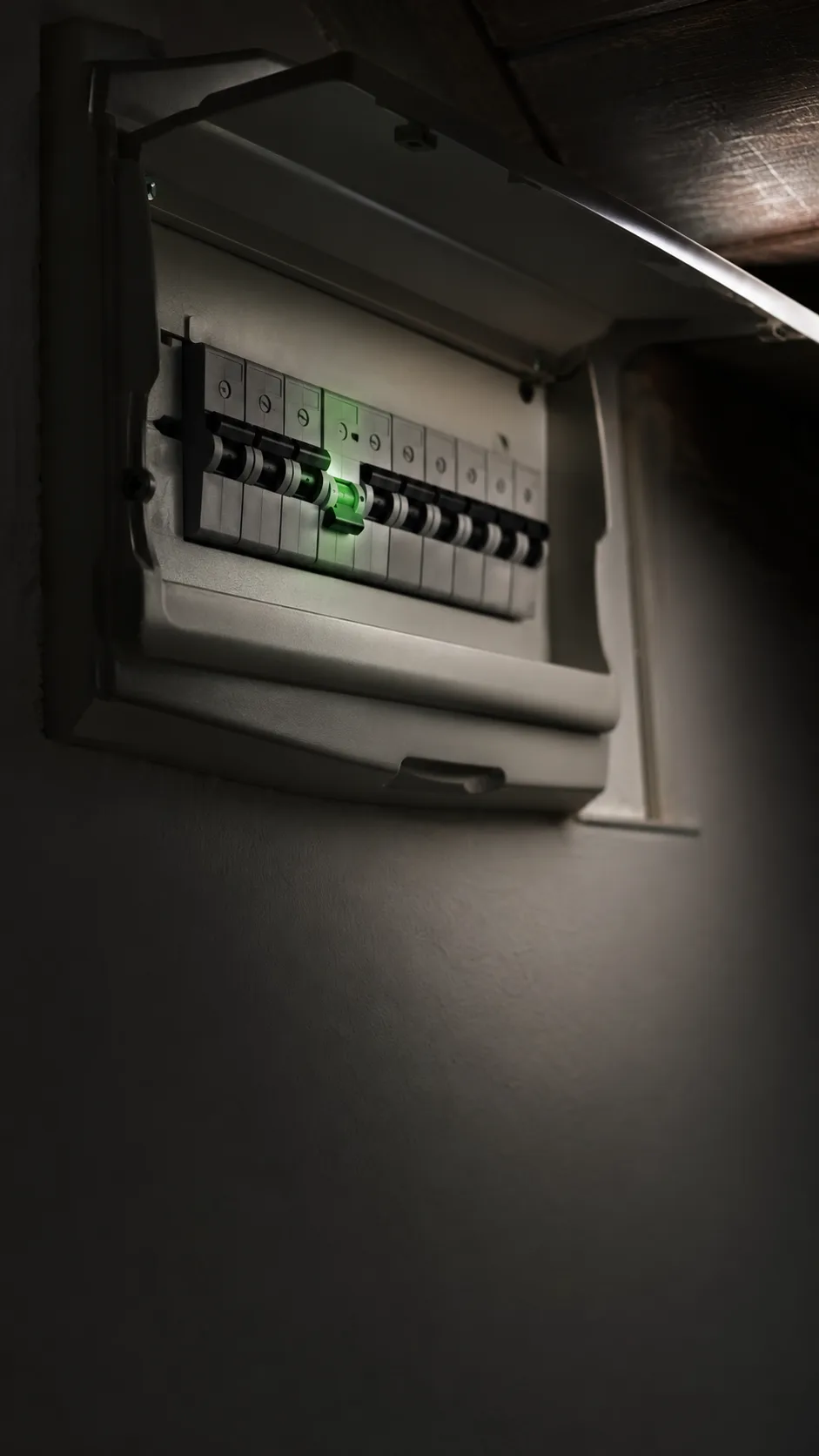 Consumer unit being checked during an evening emergency call-out by R&R Electrical